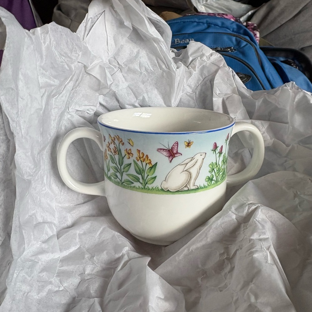 Tiffany & Co. White Mug with Floral and Bunny Design